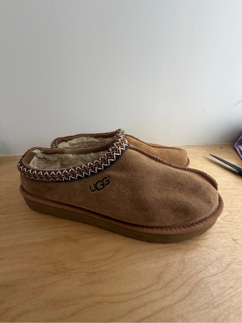 UGG Tasman size 13 men’s  Chestnut Brown Suede Slip-On Shearling Mules